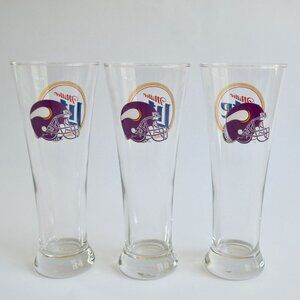 Lot 3 Miller Lite Minnesota Vikings Beer Glasses 8.5" Pilsner Glass NFL Helmet